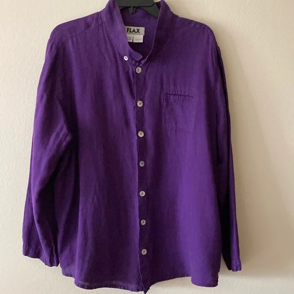 Flax  100% Linen Stand Collar Shirt - Picture 2 of 6